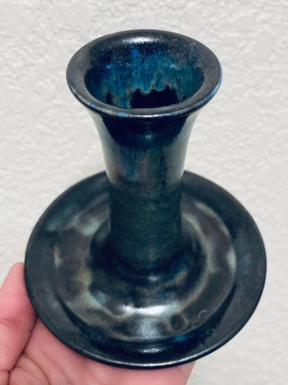 Pair of Gorgeous Blue Studio Pottery Ceramic Candlestick Holders  Table Decor